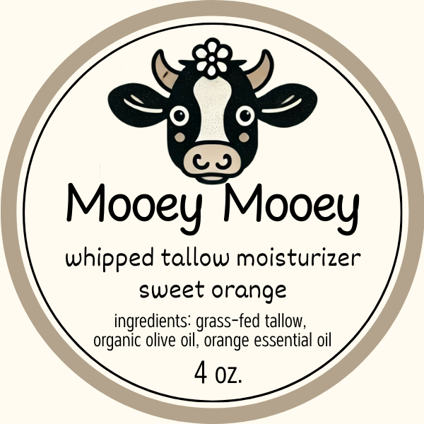 Sweet Orange whipped tallow balm in glass jar – grass-fed natural skincare made in USA