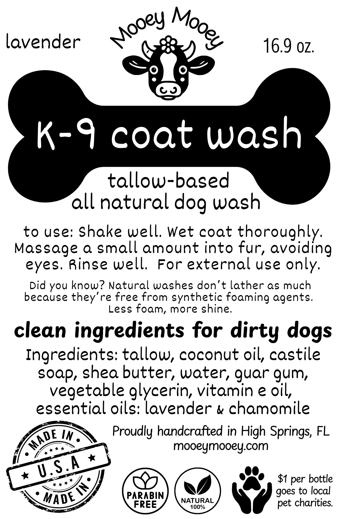 K-9 Coat Wash | Nourishing Tallow Dog Shampoo – Lavender & Chamomile or Cedarwood