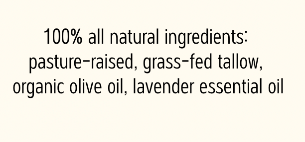 Calming lavender beef tallow moisturizer in glass - USA grass-fed whipped skincare for dry skin relief