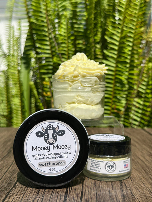 Luxury grass-fed tallow infused with sweet orange essential oil – whipped balm for glowing skin
